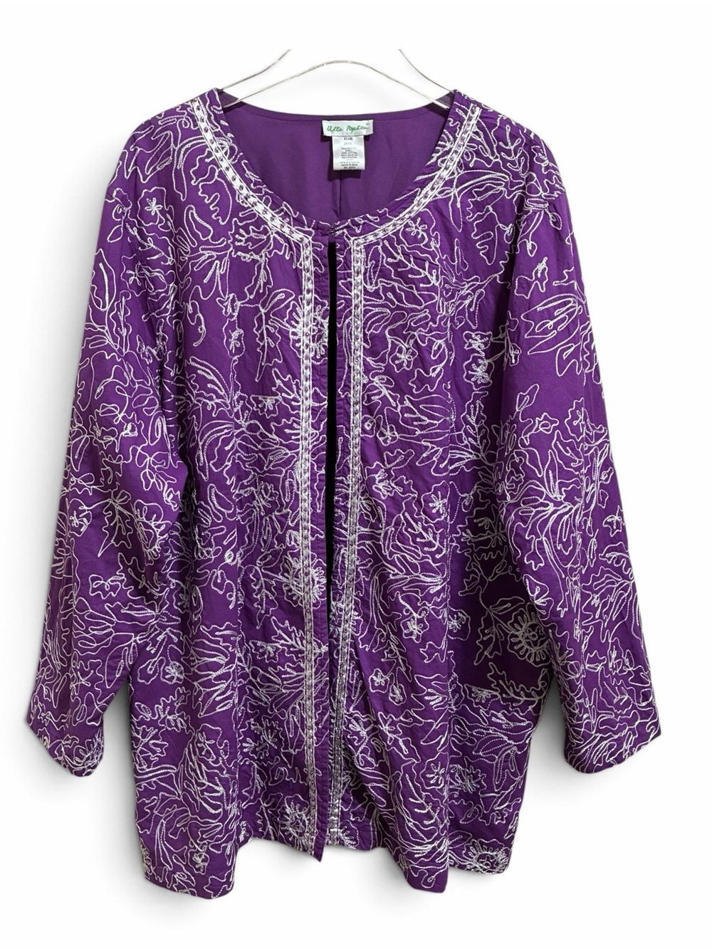 Ulla Popken Embroidered Floral Jacket Blazer Sequin Art Wear Purple Plus 24 26